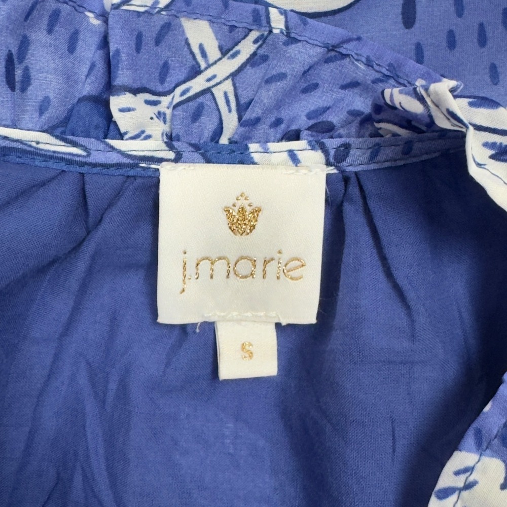 J. Marie Floral Maxi Dress Small Blue White Tiered Tie Neck Romantic Ruffles - Picture 6 of 12